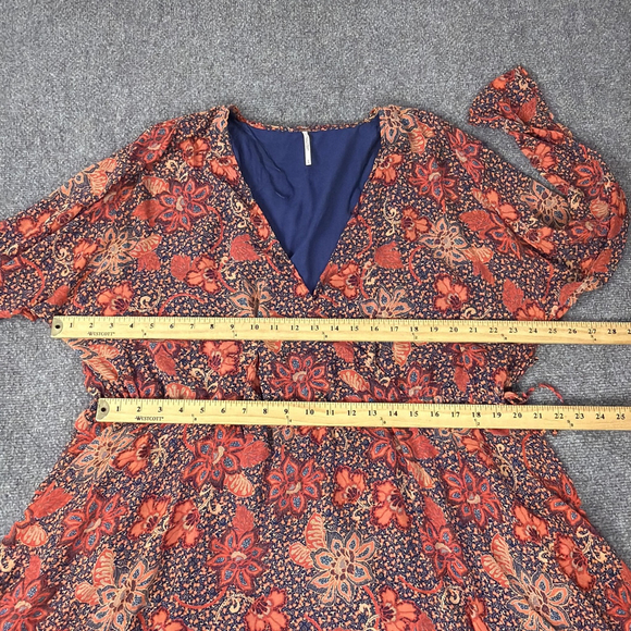 Free People Dress Womens Medium Teegan Mini Floral Chiffon Boho Faux Wrap - Picture 5 of 13